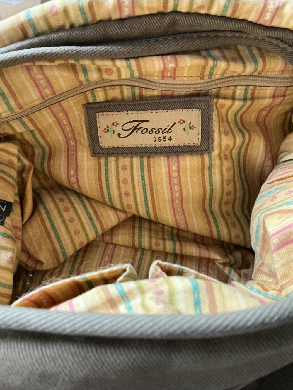 Fossil Olive Brown Canvas Messenger Bag with Leather Trim - Picture 3 of 5